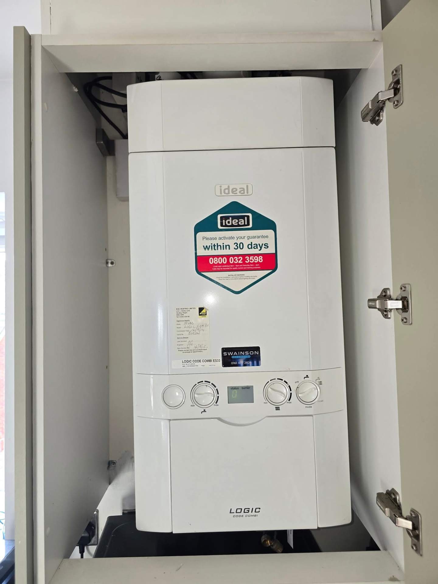 Ideal Logic Combi boiler on a long-standing Swainson Gas Services maintenance contract