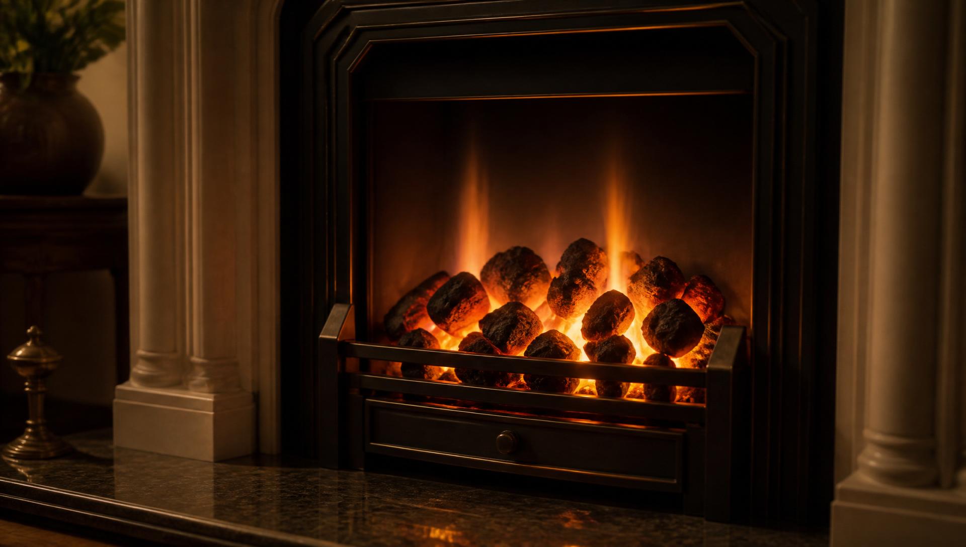 Traditional living-room gas fire with glowing coals