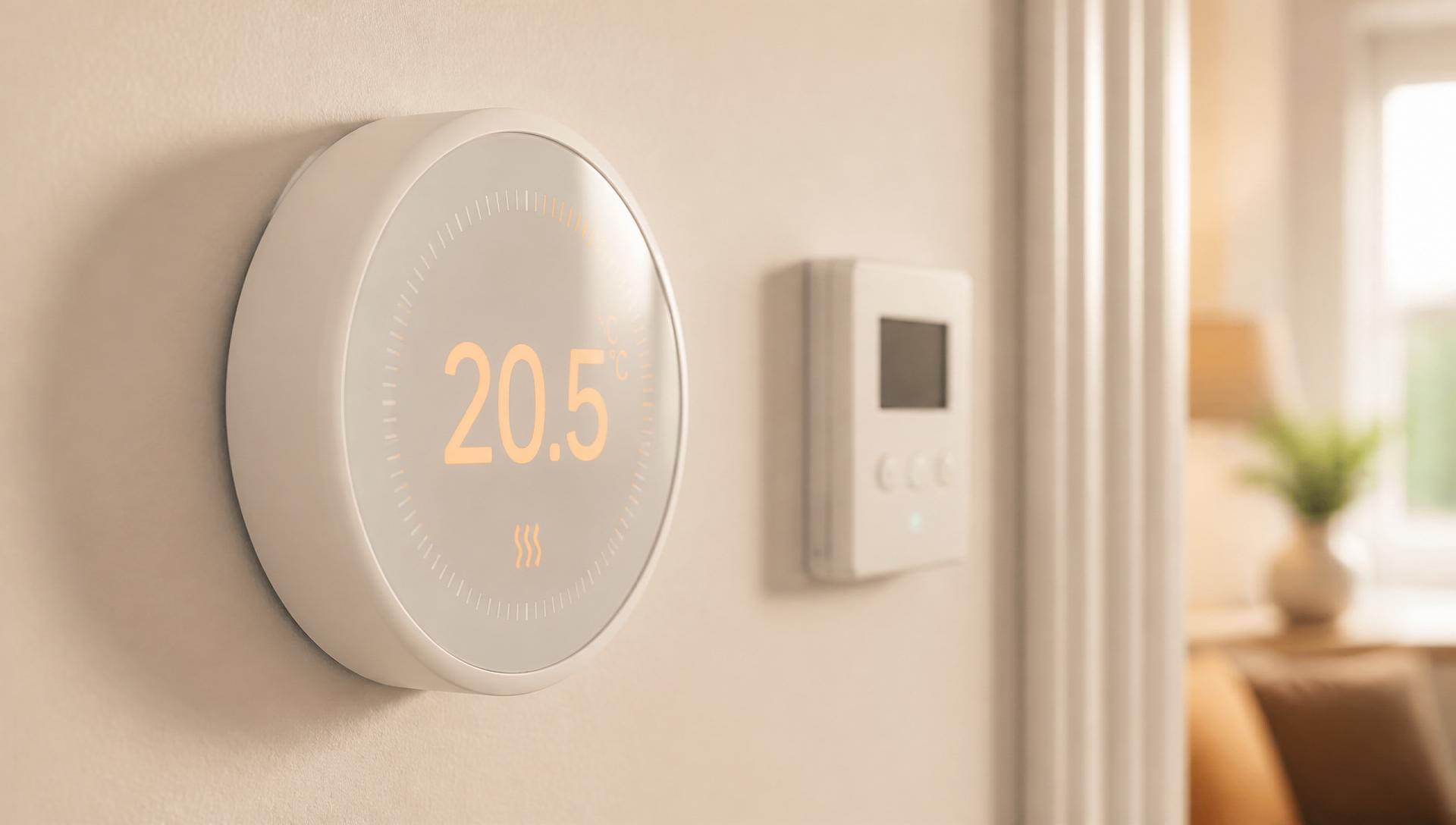 Modern smart heating thermostat mounted on a wall